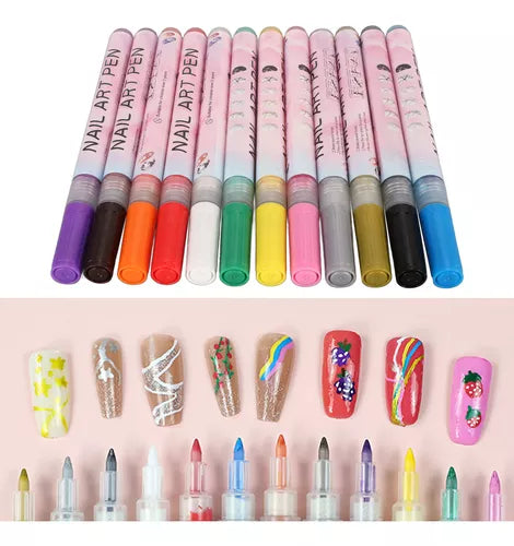 🎨✨ Set de Bolígrafos Nail Art Impermeables – 12 Colores 💅🌈
