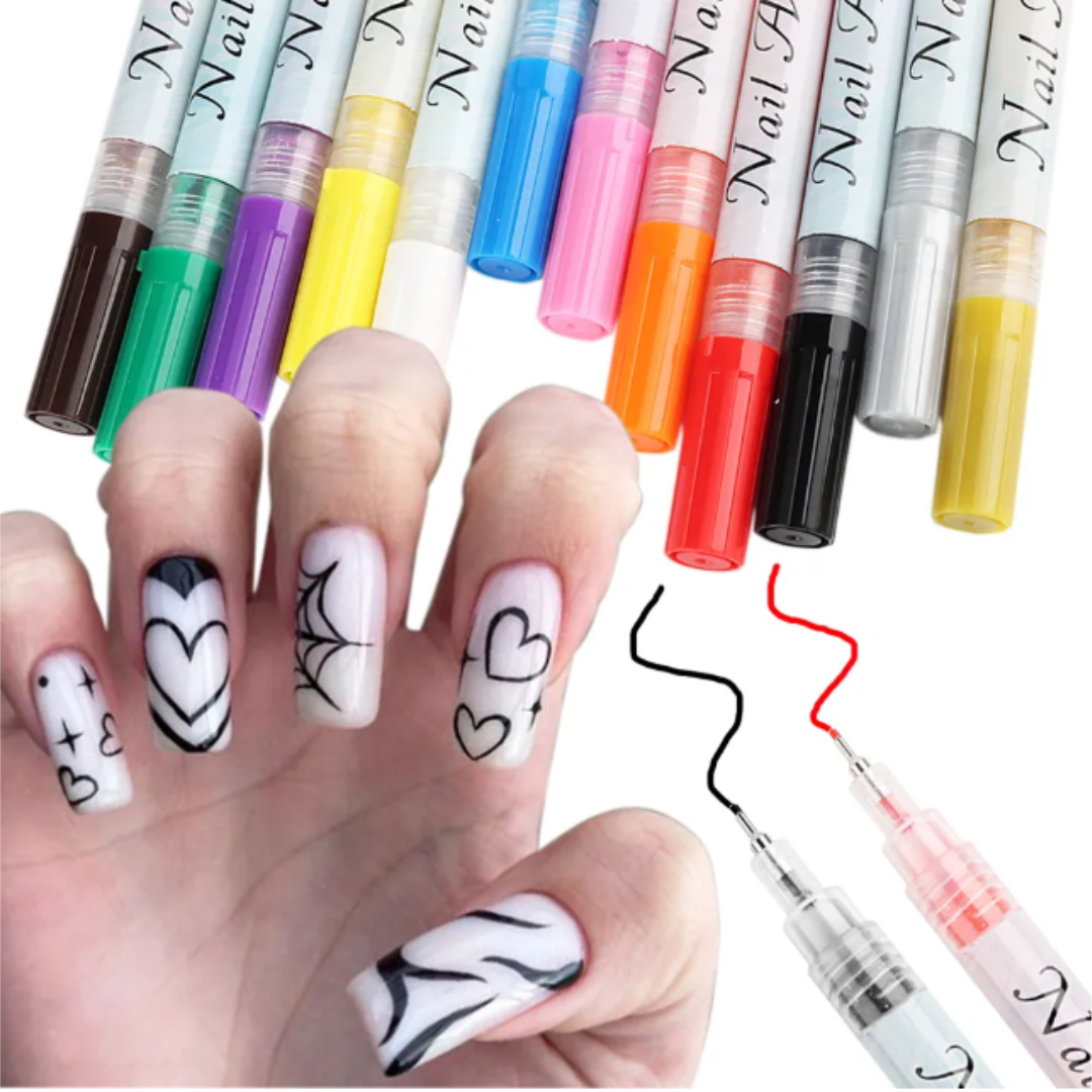 🎨✨ Set de Bolígrafos Nail Art Impermeables – 12 Colores 💅🌈