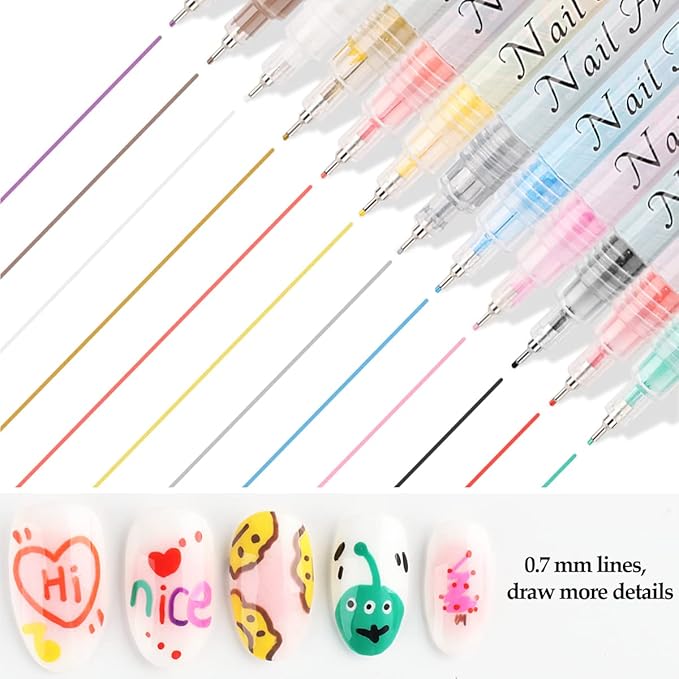 🎨✨ Set de Bolígrafos Nail Art Impermeables – 12 Colores 💅🌈