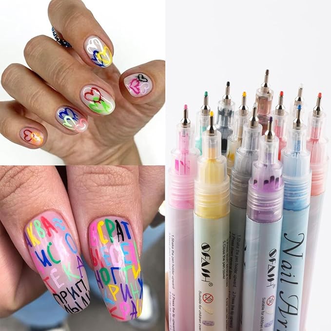 🎨✨ Set de Bolígrafos Nail Art Impermeables – 12 Colores 💅🌈