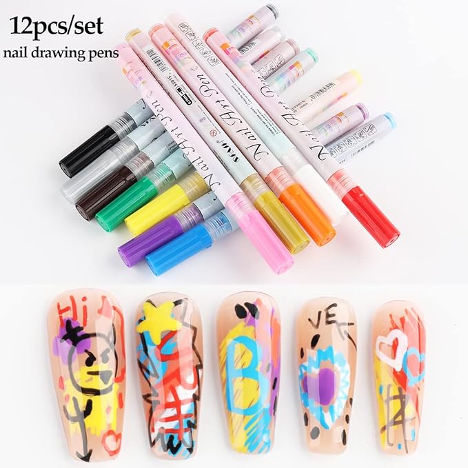 🎨✨ Set de Bolígrafos Nail Art Impermeables – 12 Colores 💅🌈