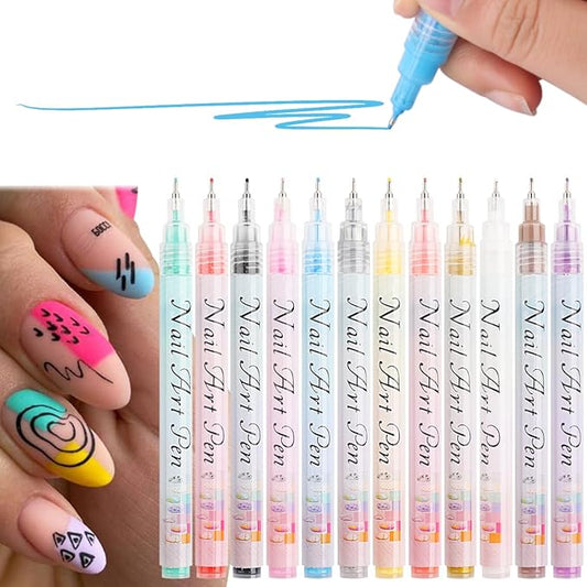🎨✨ Set de Bolígrafos Nail Art Impermeables – 12 Colores 💅🌈